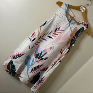 Cynthia Rowley 100% Linen Cream Dress Modern Art Dancer Floral Tropical Womens M